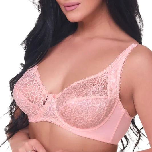 Plus Size Floral Lace Plunge Underwire Bra
