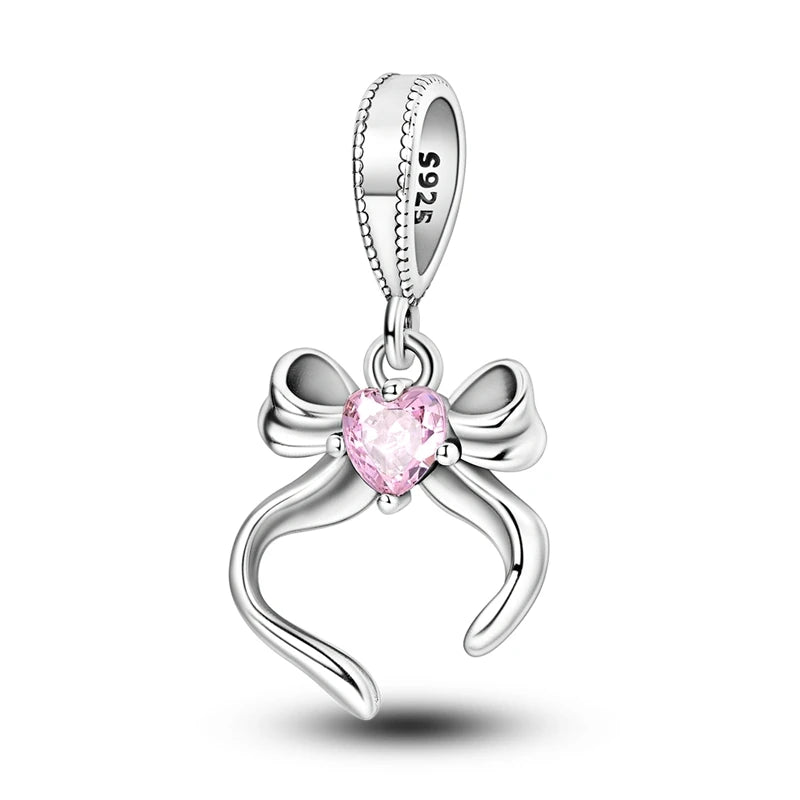 925 Sterling Silver Pink Ballet Girl Bow Pendant Charm Bead for Women – Elegant DIY Jewelry Making Charm for Bracelets & Necklaces