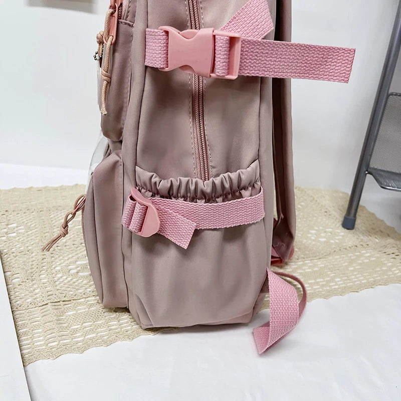 Cute Women’s Waterproof Nylon Backpack – Multi-Pocket Kawaii School Bag, Laptop & Book Pack for Girls, Stylish Student Travel Backpack