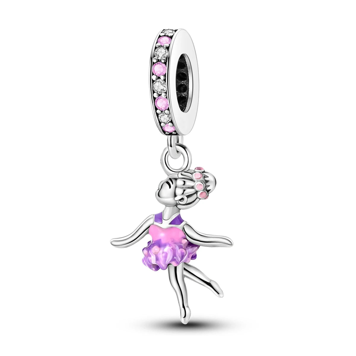 925 Sterling Silver Pink Ballet Girl Bow Pendant Charm Bead for Women – Elegant DIY Jewelry Making Charm for Bracelets & Necklaces