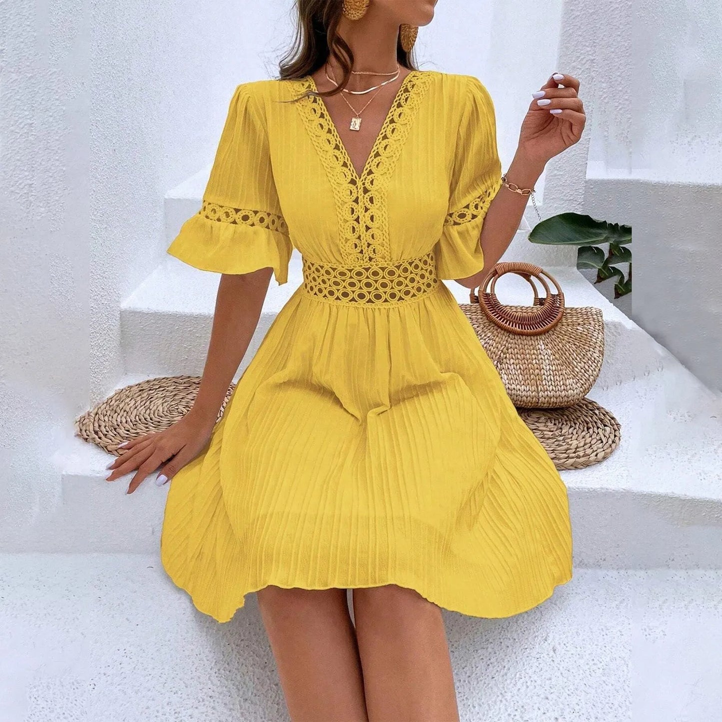 Women’s V-Neck A-Line Mini Dress.