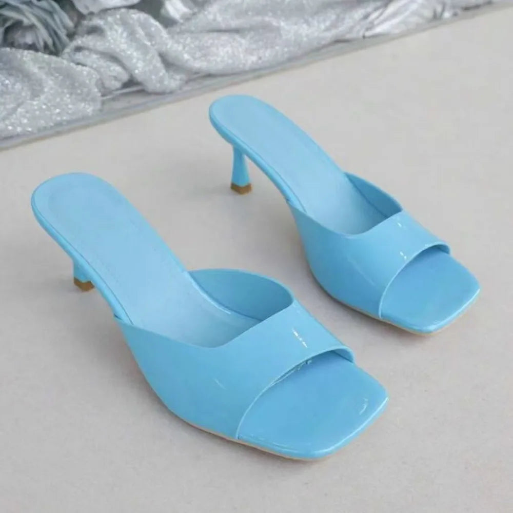 Women’s Elegant Peep Toe Stiletto Heel Sandals Slip-On Open Toe Mid Heel Summer Office Party Dress Shoes
