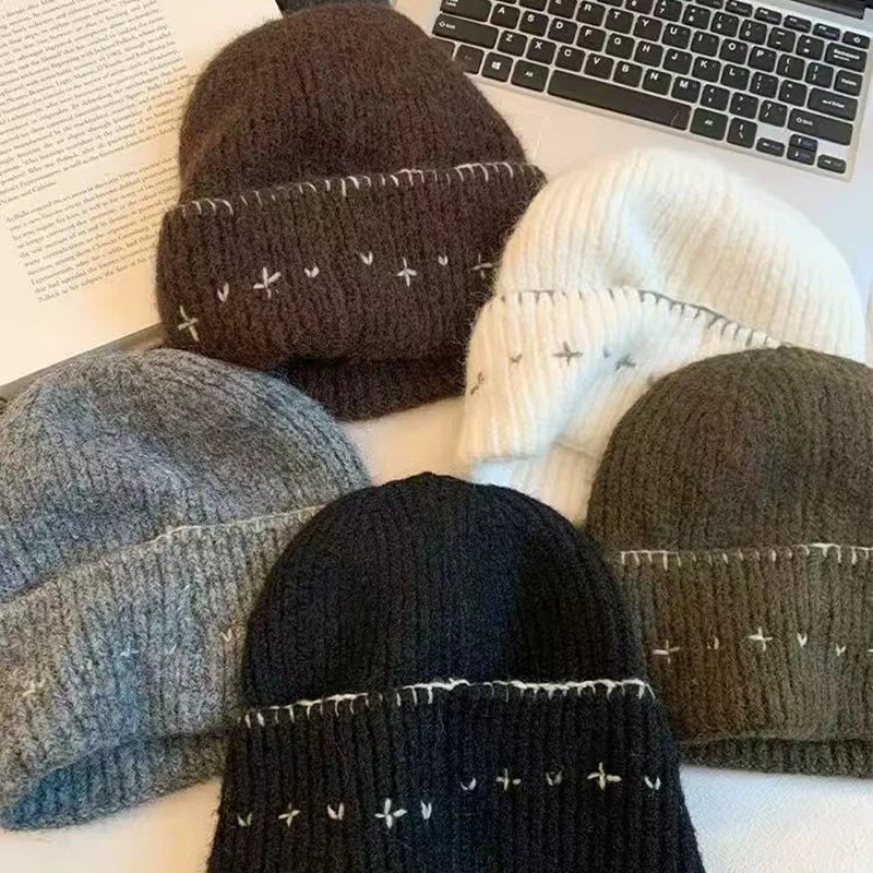 Women's Knit Thicken Beanie Winter Hat Soft Warm Stretchy Headwear Versatile Fashion Outdoor Cold Weather Ear Protecion Cap