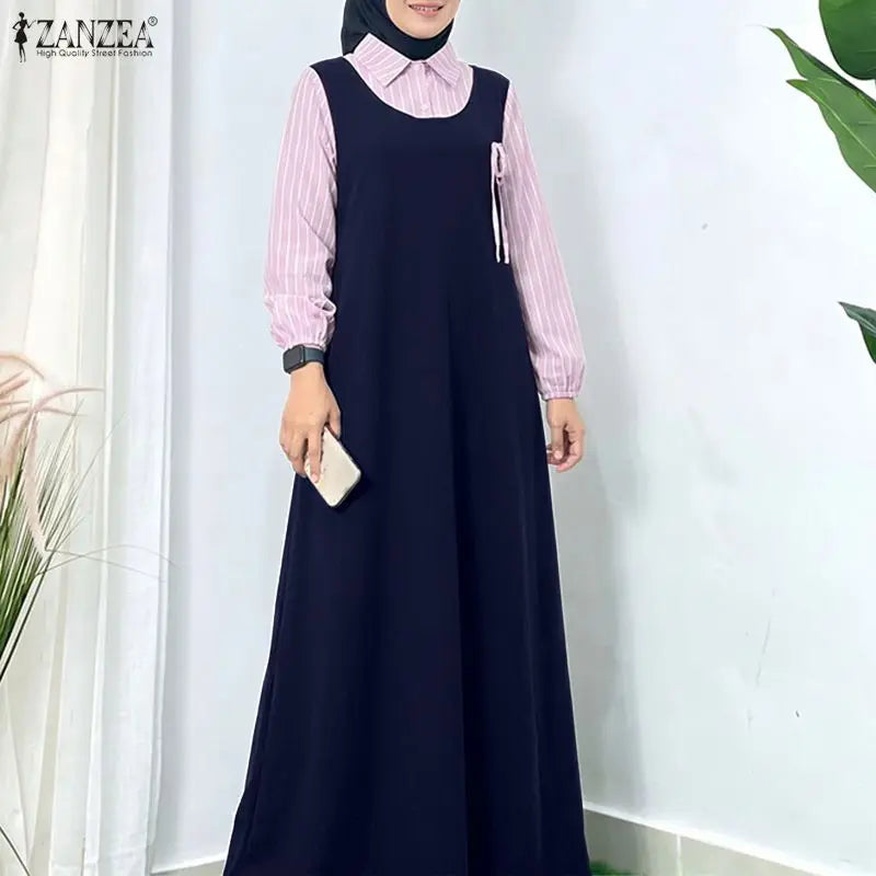 Elegant Striped Ramadan Maxi Dress