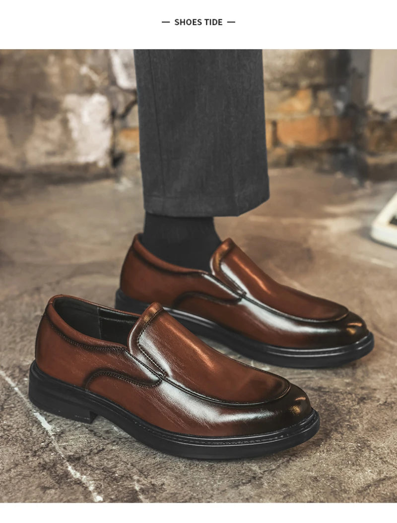 Men Vintage Burnished Leather Shoes 2026 Autumn New Trendy Low Top Slip On Casual Leather Shoes British Style Loafers For Men