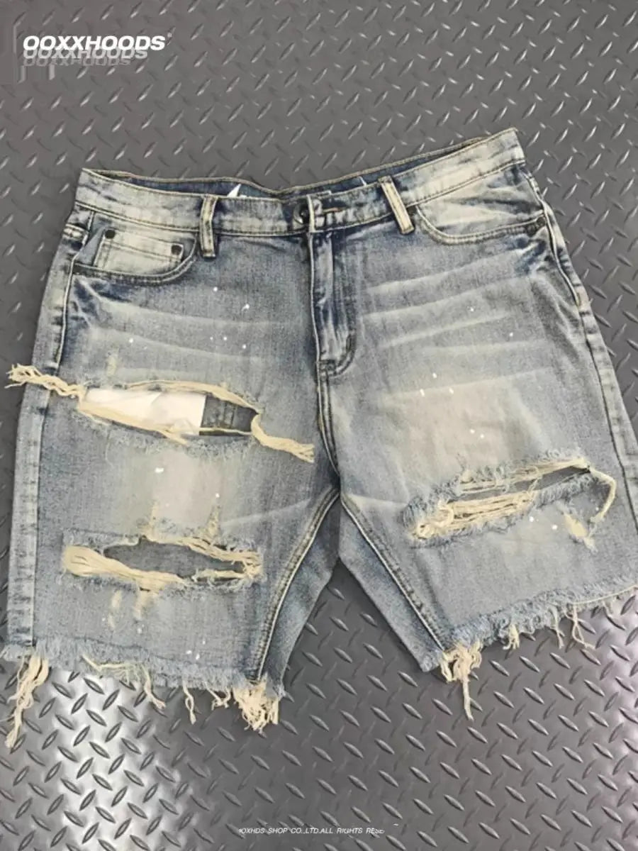 Trend 2026 Summer New Half Pants Retro Denim Washed Pants Ripped Hole Beggar Loose Casual Shorts High-end Luxury Man Clothes