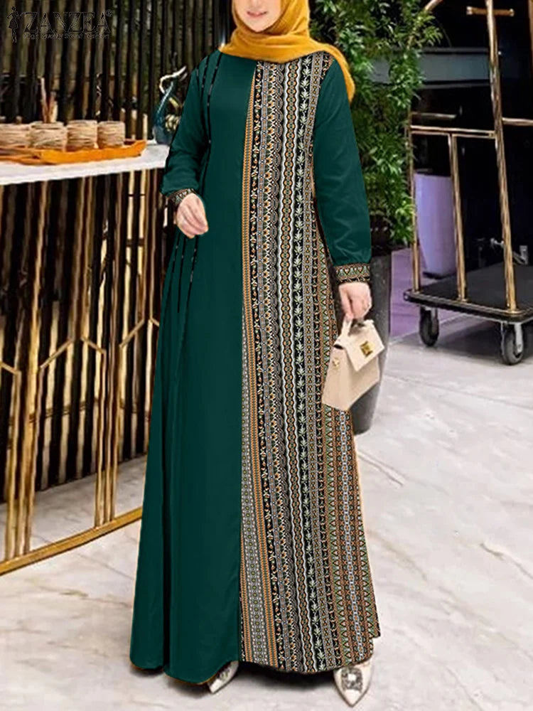 Women’s ZANZEA Ethnic Printed Patchwork Maxi Dress