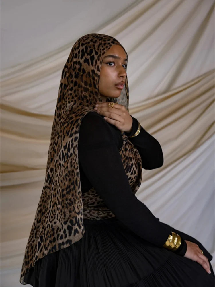 Women’s Leopard & Floral Print Bohemian Hijab Scarf
