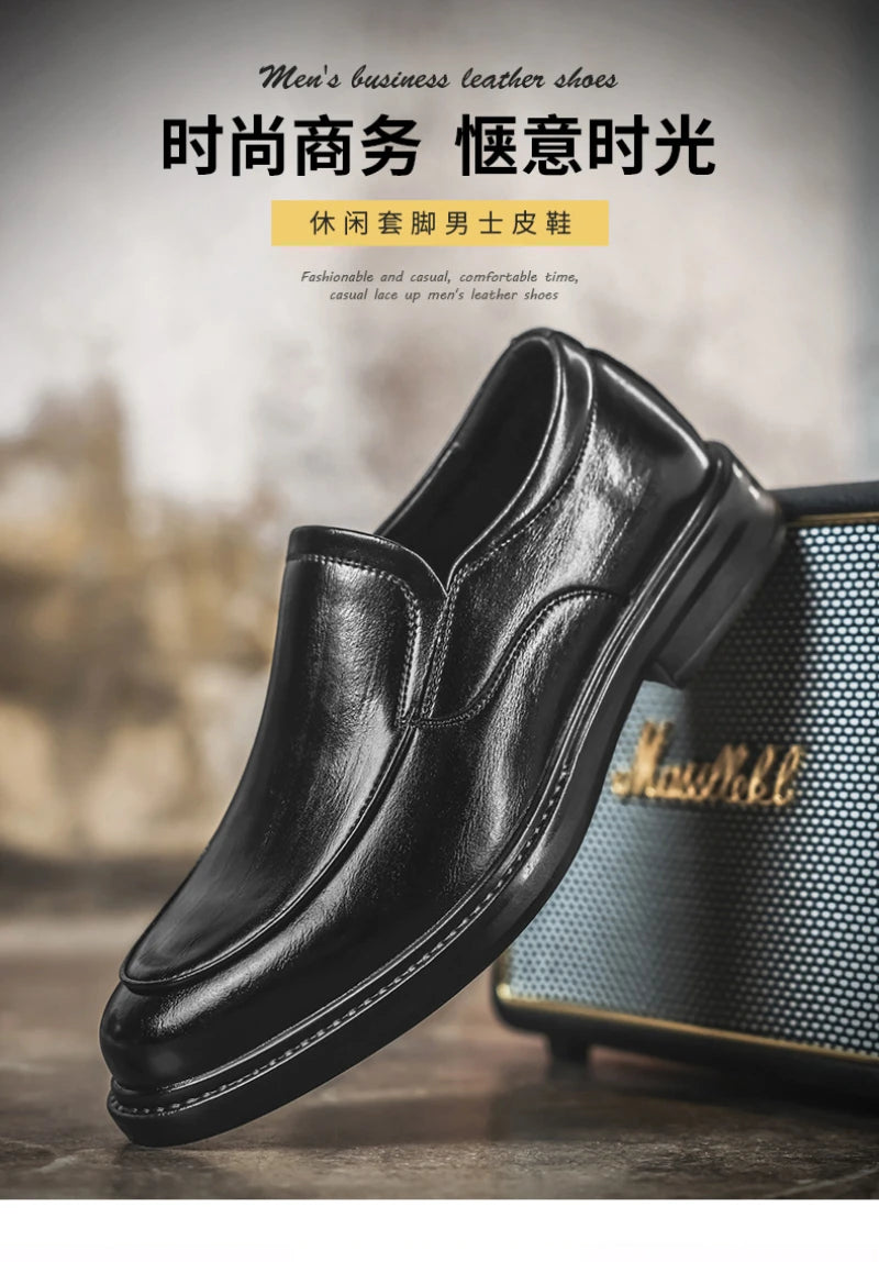 Men Vintage Burnished Leather Shoes 2026 Autumn New Trendy Low Top Slip On Casual Leather Shoes British Style Loafers For Men