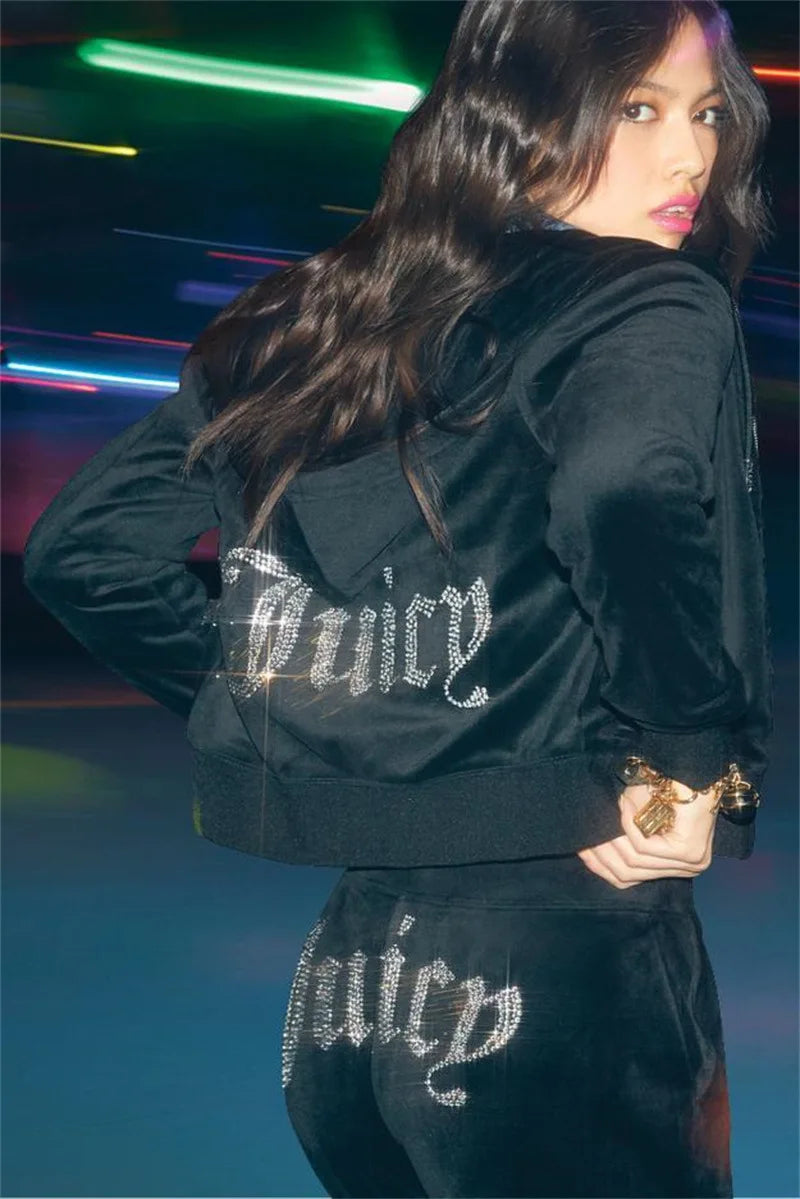 Women's Velvet Zip-Up Hoodie & Pants Set