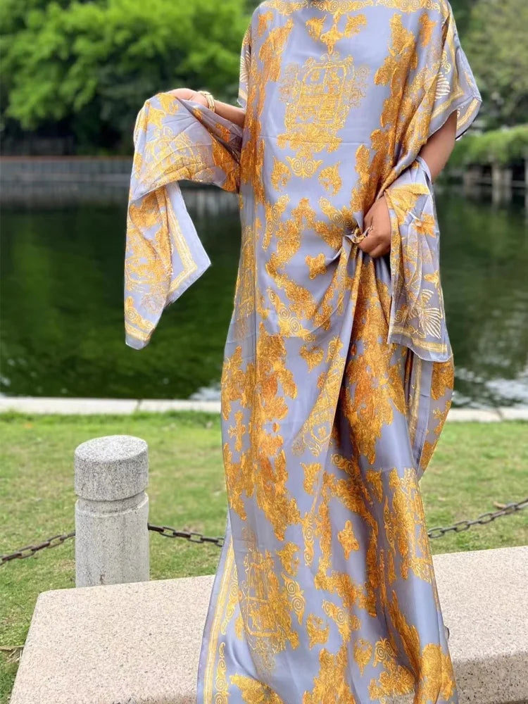 Women’s Luxury Satin-Style Printed Abaya Dress