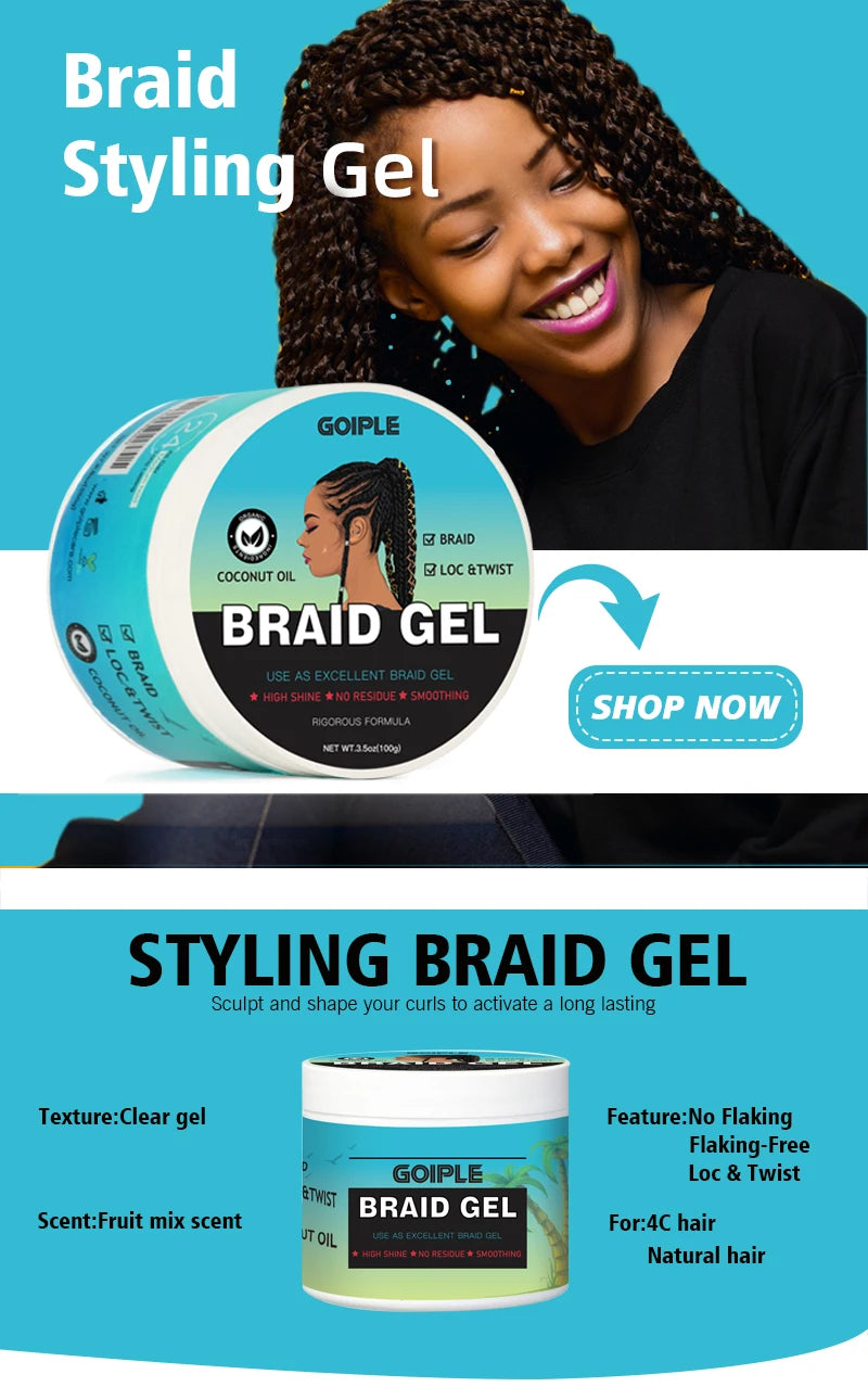 GOIPLE 100g Tea Tree Mint Braid Styling Gel – Edge Control Hair Wax Pomade for Frizz, Locs, Twists & Braids