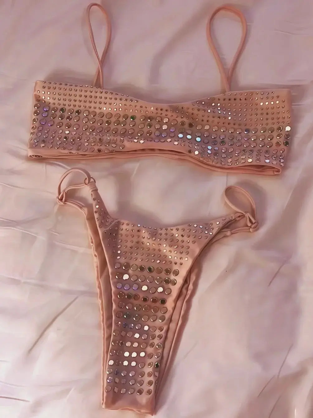 2025 Diamond Bikini Sexy Women Swimsuit Bandeau Biquini Push Up Swimwear Female Shiny Bathing Suits Floral Bodysuit Beachwear