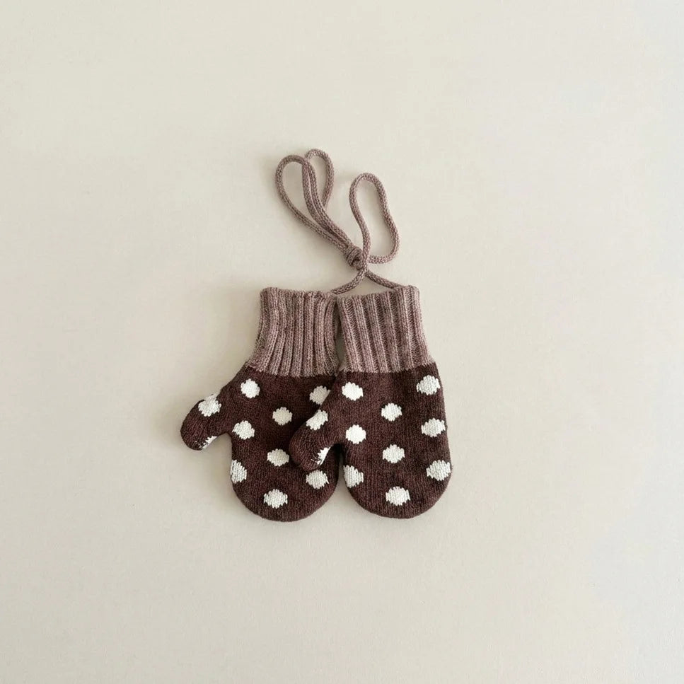 Autumn Winter Baby Anti-lost Gloves Korean Fashion Polka Dot Mittens Kids Gloves Warm Knitted Toddler Gloves for Outdoor Wear