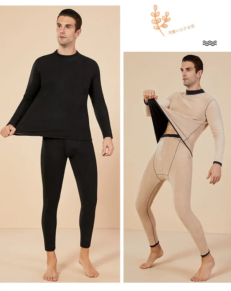 Men's Mock Neck Fleece Thermal Underwear Set