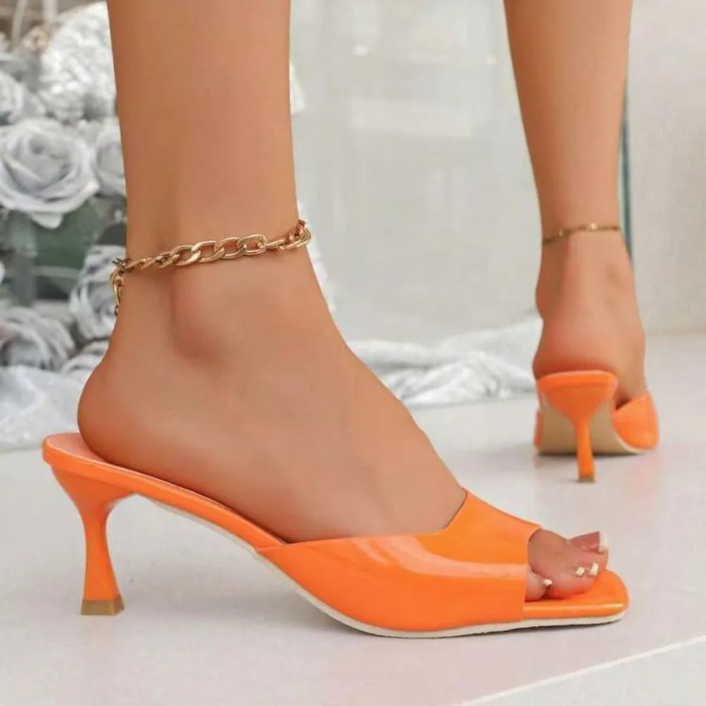 Women’s Elegant Peep Toe Stiletto Heel Sandals Slip-On Open Toe Mid Heel Summer Office Party Dress Shoes
