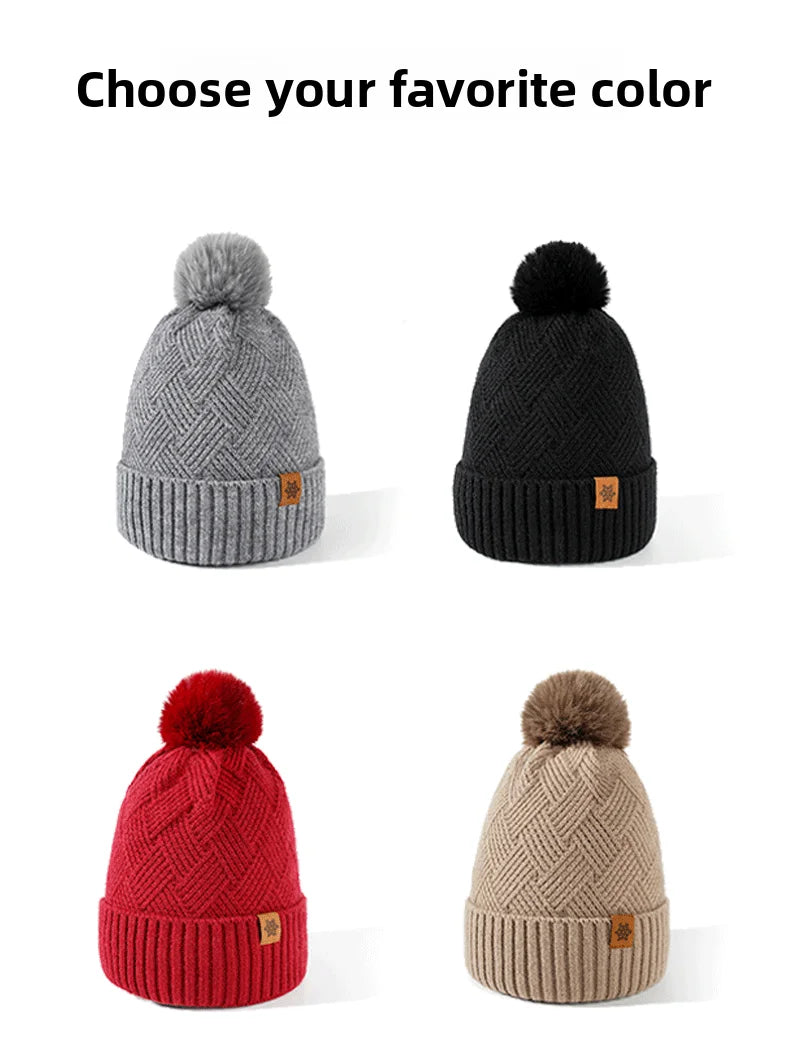 Men's / Women's Outdoor Warm Fleece-lined Knitted Hats Winter Cold-proof Double-layer Stocking Cap One/three-piece Set Skullies