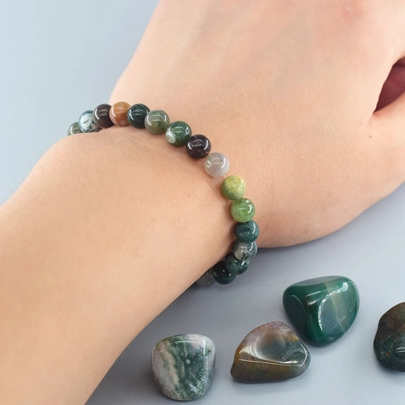 Indian Agate Bead Bracelet for Women – Natural Colorful Crystal Stone Strand Bracelet, Energy-Inspired Yoga Jewelry Gift