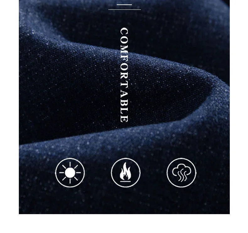 Plus Size 44 46 Casual Sherpa Warm Jeans Men Winter Velvet Thick Trousers Loose Straight Business Classic Fleece Denim Pants