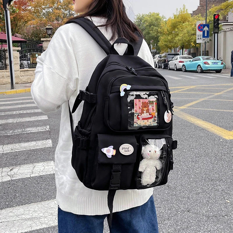 Cute Women’s Waterproof Nylon Backpack – Multi-Pocket Kawaii School Bag, Laptop & Book Pack for Girls, Stylish Student Travel Backpack
