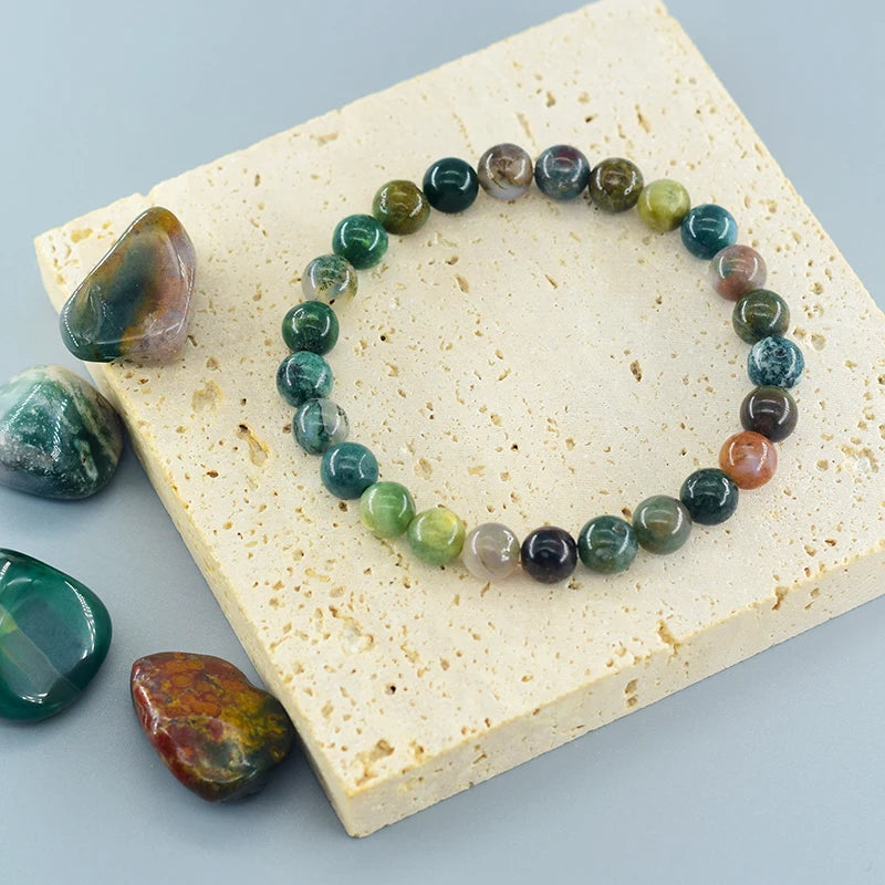 Indian Agate Bead Bracelet for Women – Natural Colorful Crystal Stone Strand Bracelet, Energy-Inspired Yoga Jewelry Gift