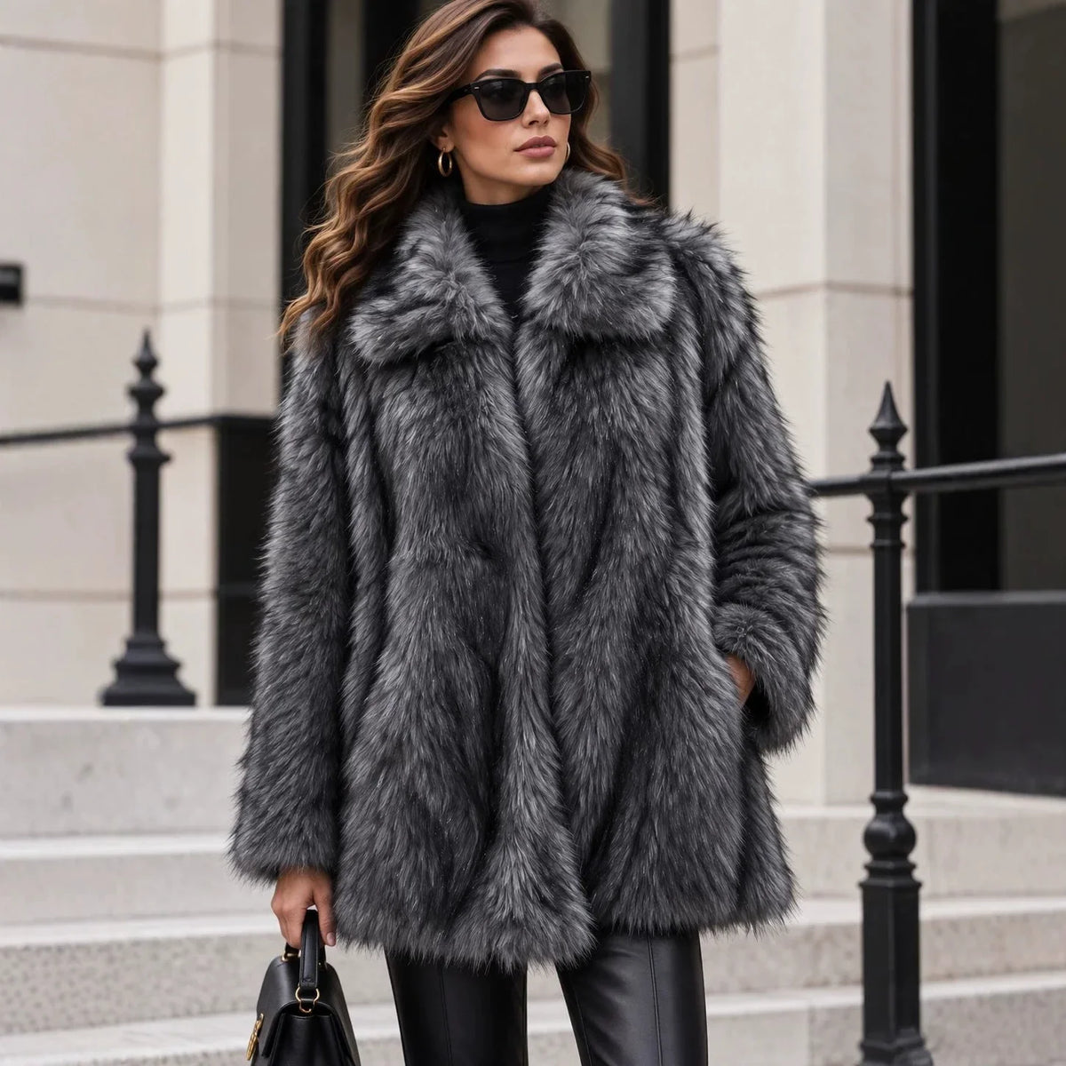 Women's Luxury Long Faux Fox Fur Coat
