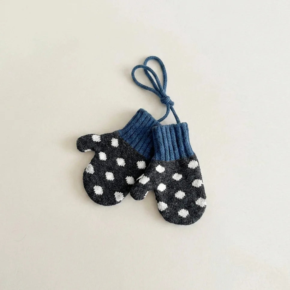 Autumn Winter Baby Anti-lost Gloves Korean Fashion Polka Dot Mittens Kids Gloves Warm Knitted Toddler Gloves for Outdoor Wear