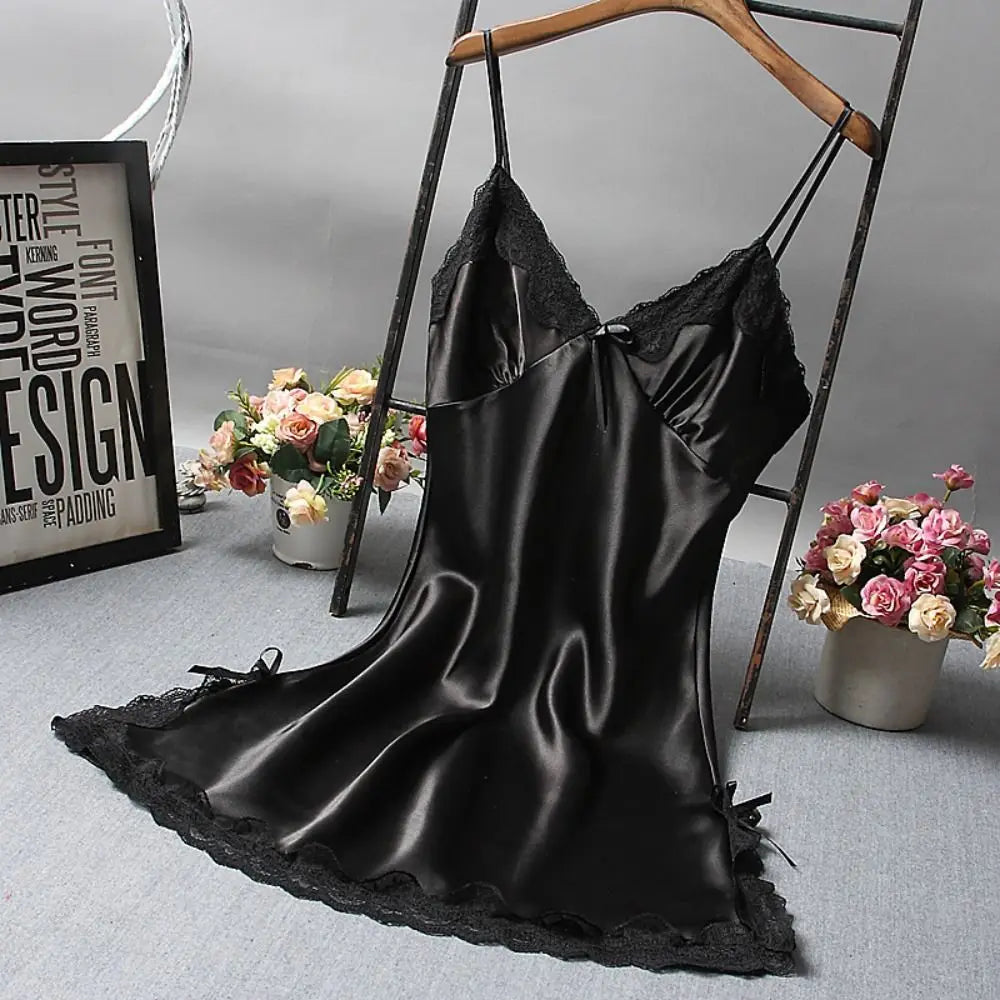 Women’s Elegant V-Neck Satin Nightgown