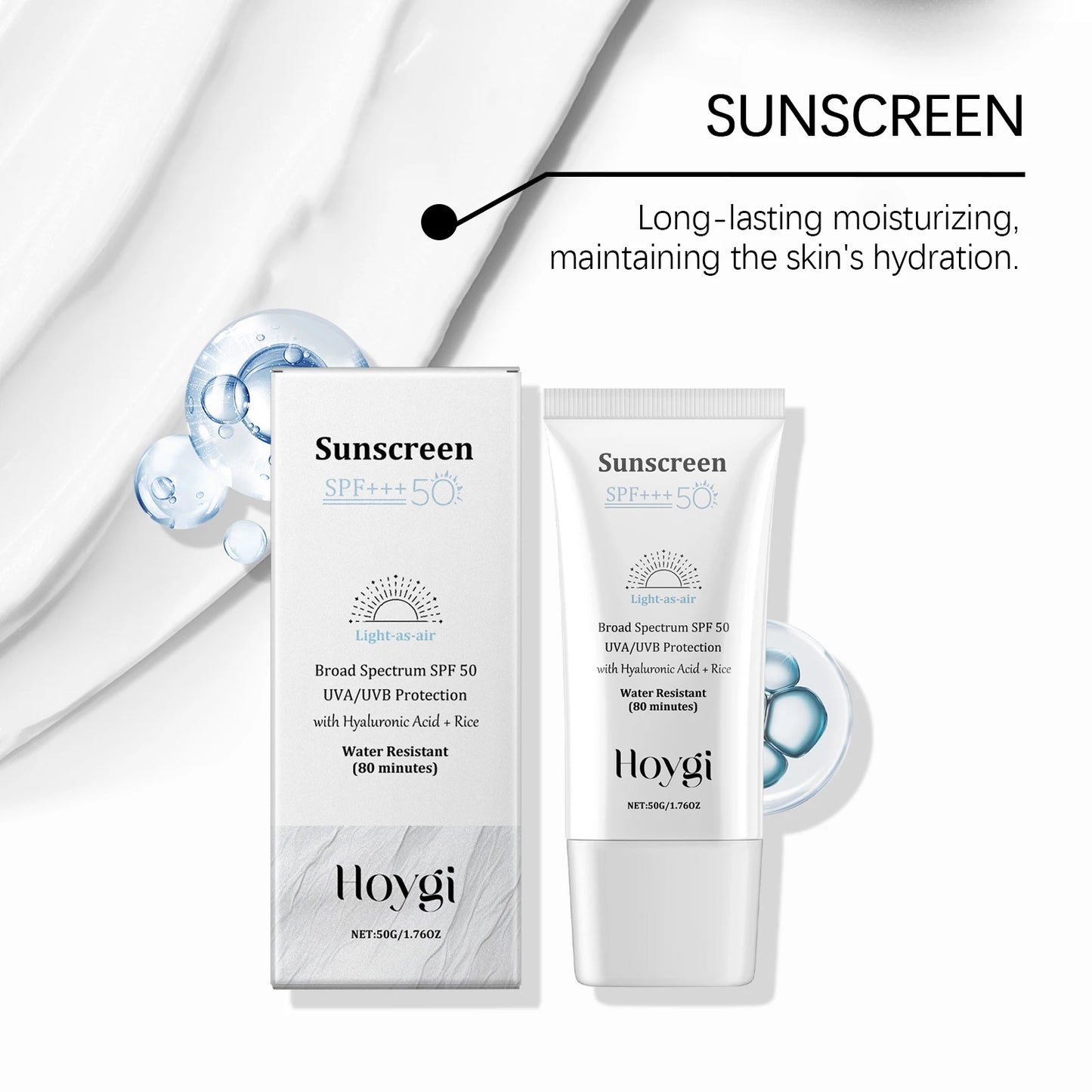 HOYGI SPF50 Facial Sunscreen – Hyaluronic Acid Moisturizing Face Cream, Skin-Brightening Sunblock & Daily Korean Skincare