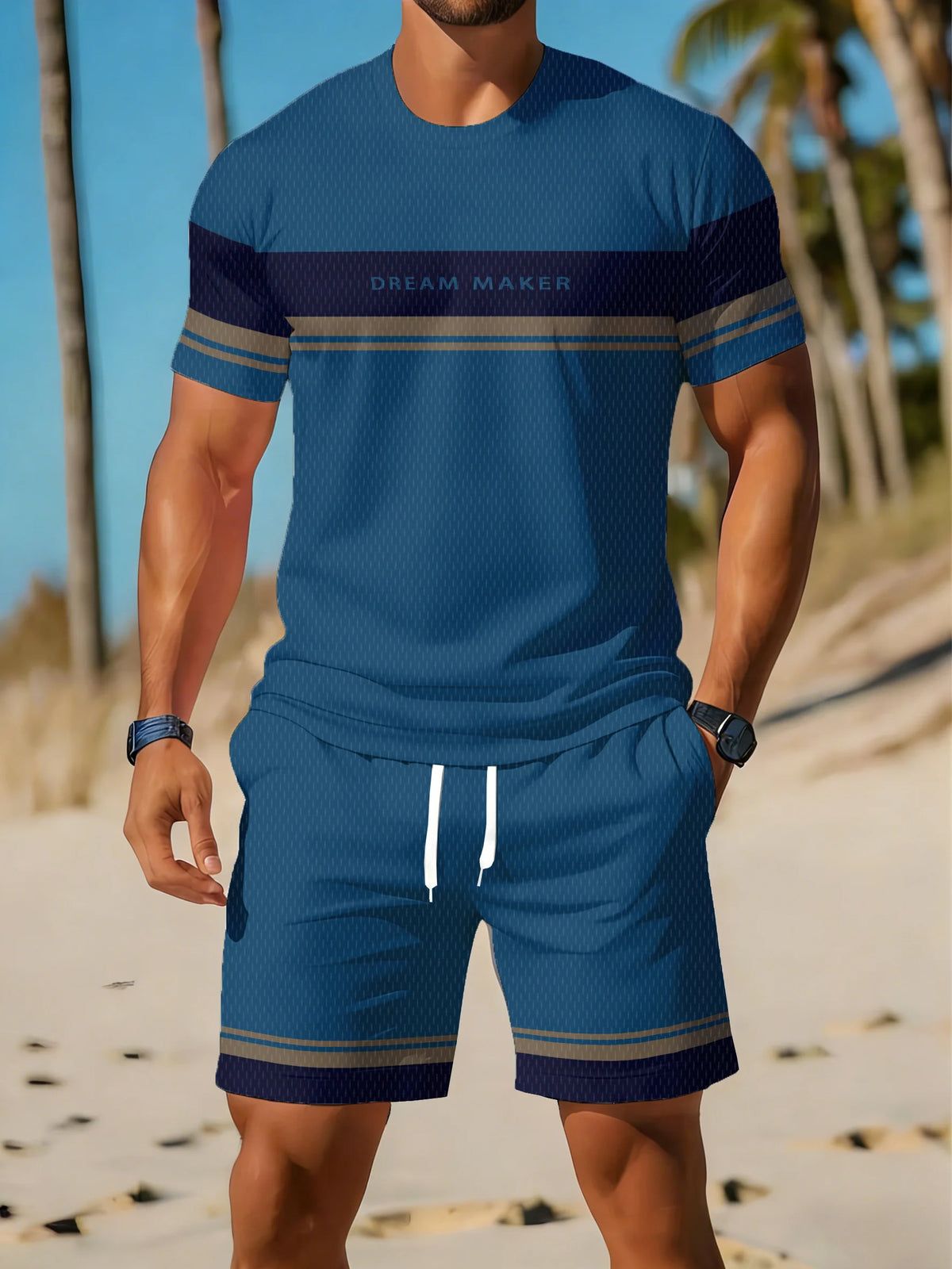 Holiday Beach T-shirt And Shorts 2 Pieces Sets Summer Quick Drying Men's Suit Clothing Fashion Men's Short Sleeve Tee Shorts Set