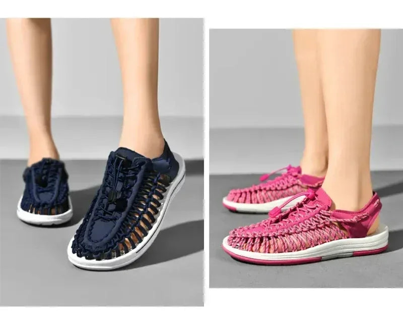 Summer Men Sandals Women Slippers Weaving Design Beach Sandals Breathable Casual Flat Sandals Outdoor Couples Sandals Size 48