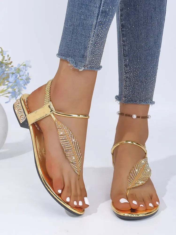 Women’s Gold & Silver Gladiator Flat Sandals – Elegant Ankle Strap Roman Style Summer Beach Shoes with Plus Size Fit