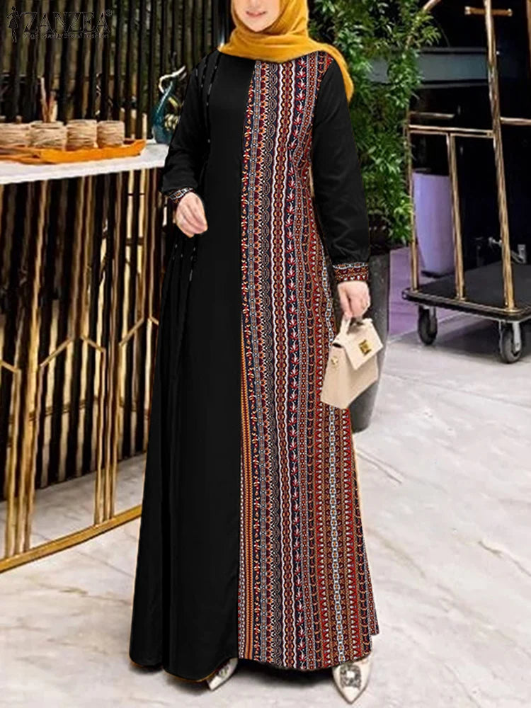 Women’s ZANZEA Ethnic Printed Patchwork Maxi Dress