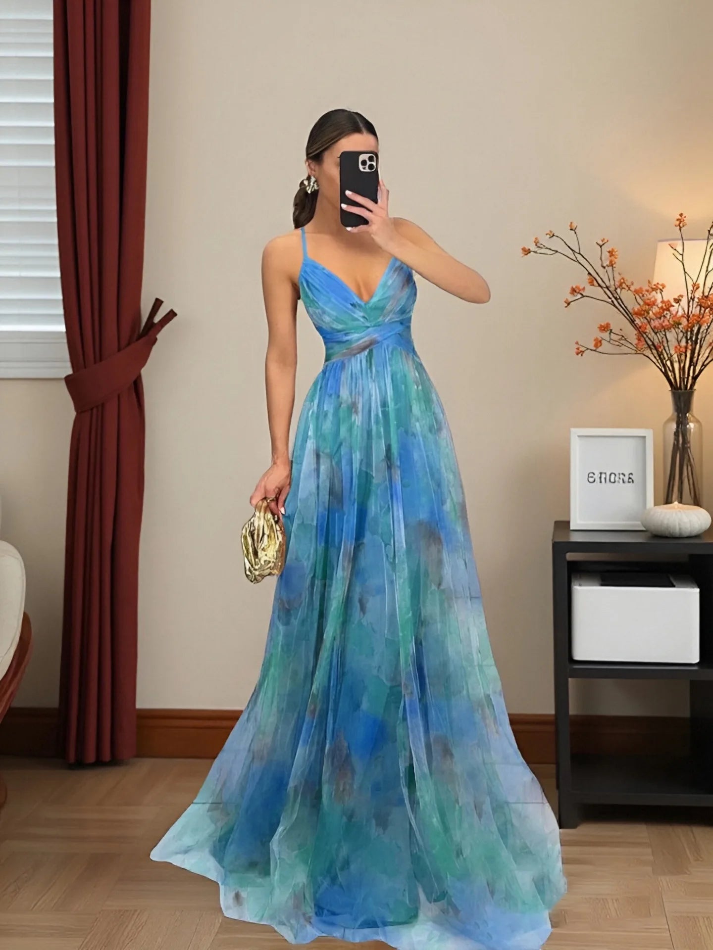 Women’s Elegant Printed Backless Maxi Dress