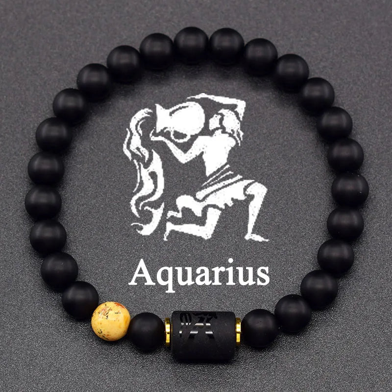 12 Zodiac Constellation Signs Bracelet for Men & Women – Natural Tiger Eye Stone Beaded Bracelet, Leo Taurus Charm Couple Jewelry