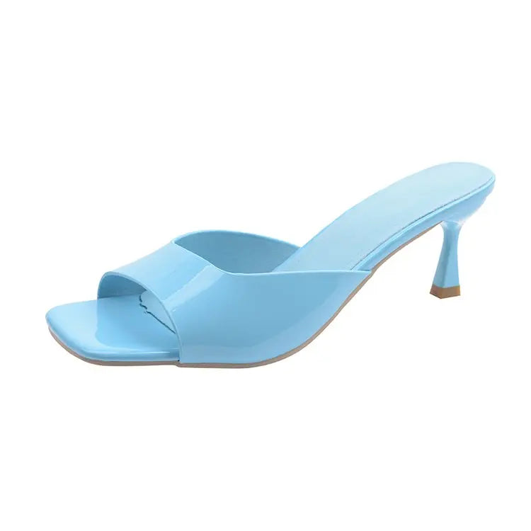 Women’s Elegant Peep Toe Stiletto Heel Sandals Slip-On Open Toe Mid Heel Summer Office Party Dress Shoes
