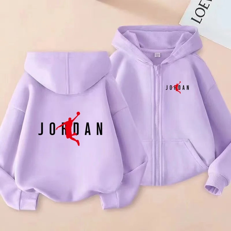 Kids Basketball Star Print Zipper Hoodie Sweatshirt for Boys and Girls 3-12 Years