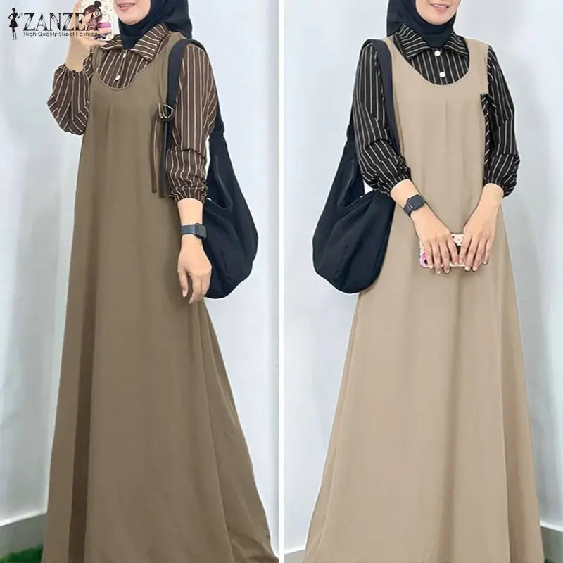 Elegant Striped Ramadan Maxi Dress