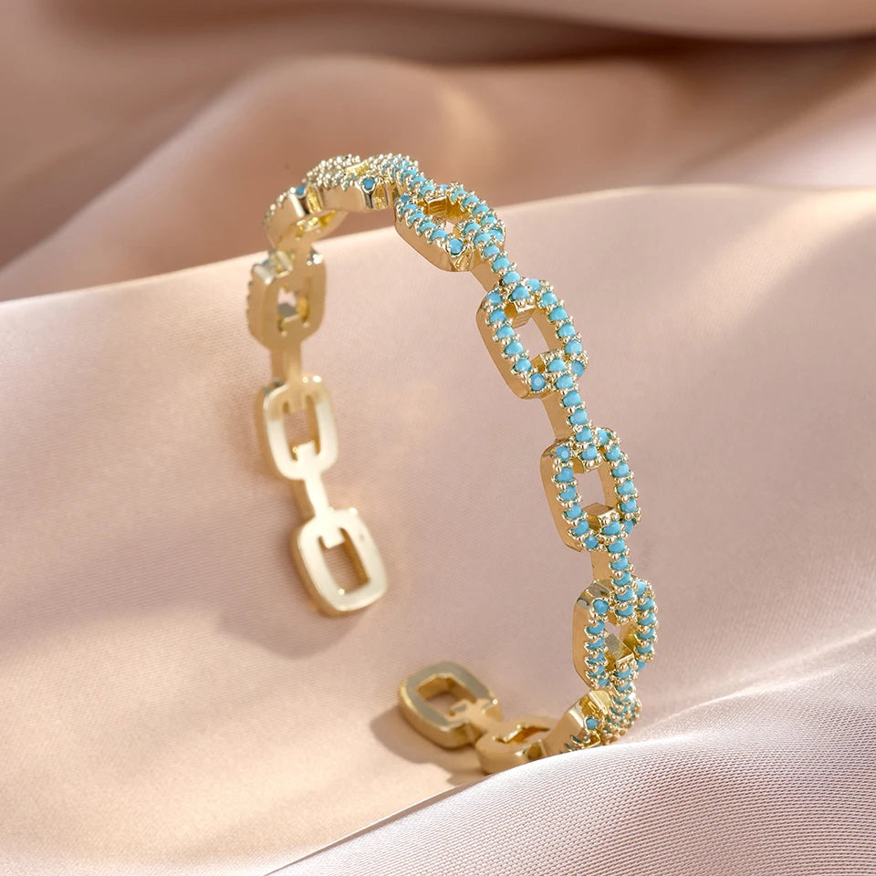 ZAKOL 5PCS Niche Blue Turquoise Zircon Stackable Bracelets for Women – Exquisite Elegant Wedding & Party Jewelry Gift Set