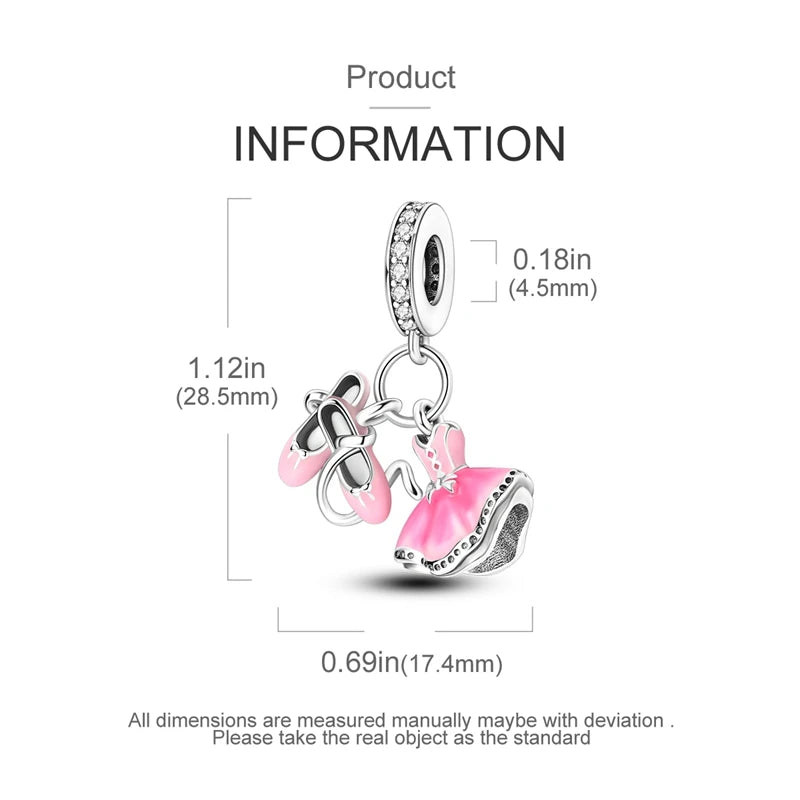 925 Sterling Silver Pink Ballet Girl Bow Pendant Charm Bead for Women – Elegant DIY Jewelry Making Charm for Bracelets & Necklaces