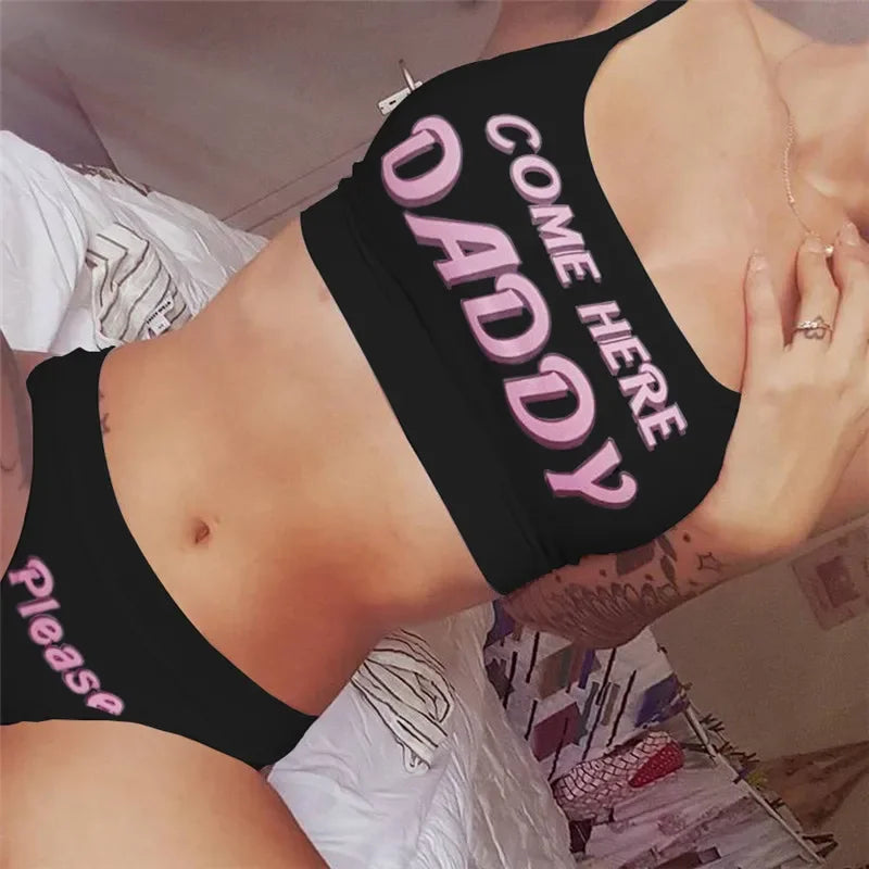 2 Piece Sets Women Letter Print Sexy Set Sleeveless Vest Tops + Panties Club Sexy Loungewear Underwear Short Sets