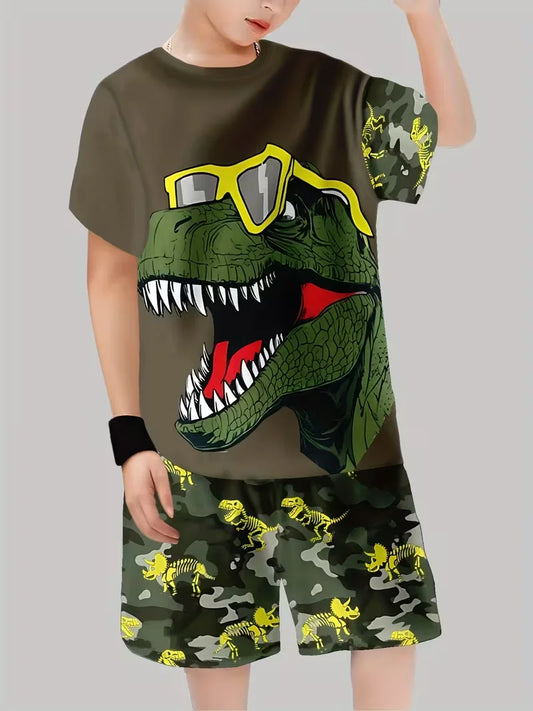 Boys 2-Piece Graffiti Dinosaur T-Shirt and Shorts Set