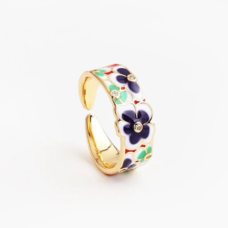 Women’s Gold-Plated Zircon Botanical Statement Ring