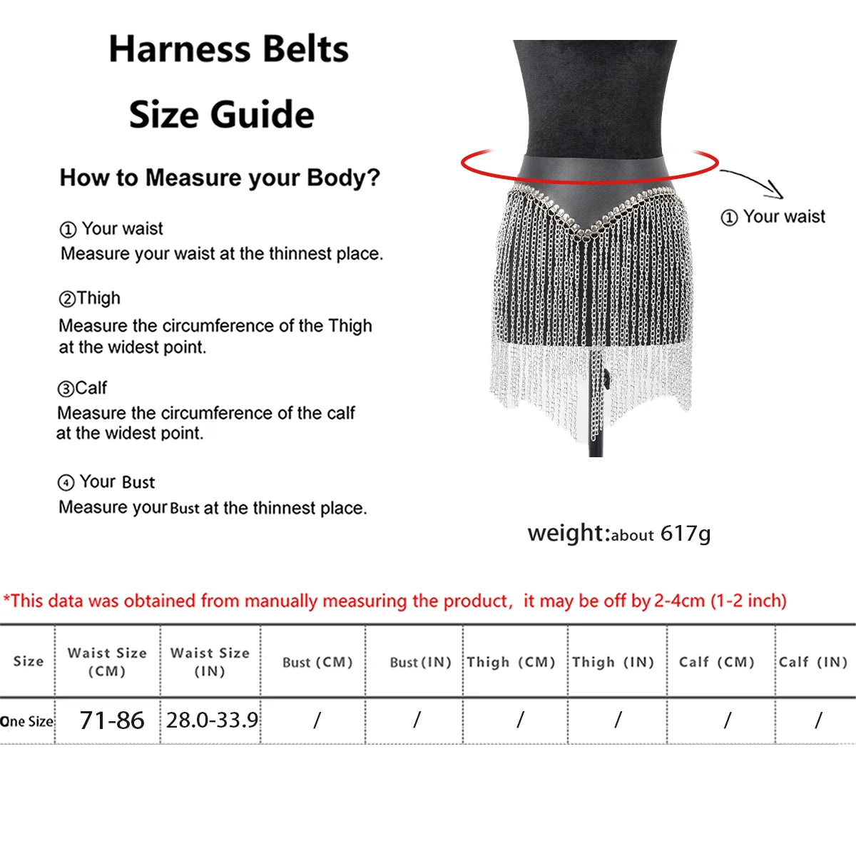 Women’s Gothic Tassel Chain Waist Belt – Adjustable Punk Street Style Layering Accessory for Casual Outfits