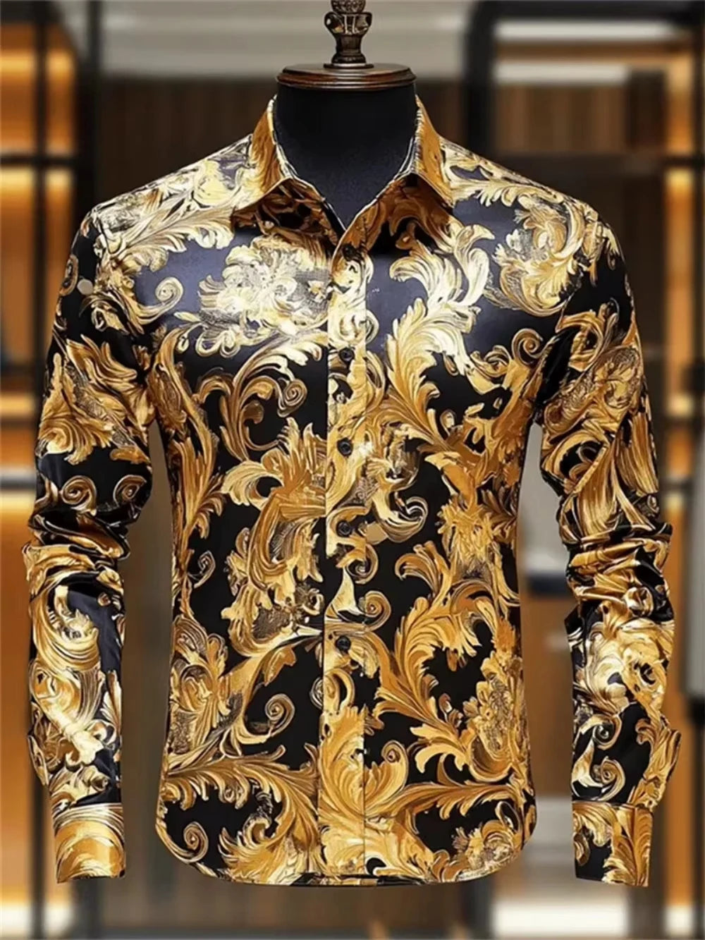 Men Luxury Western Lion Long Sleeve Button Up Shirt Floral Gold 3d Print Hawaiian Shirt Men Women Fashion Design Blouse Slim New