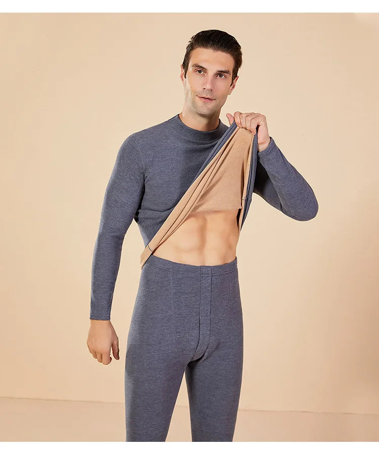 Men's Mock Neck Fleece Thermal Underwear Set