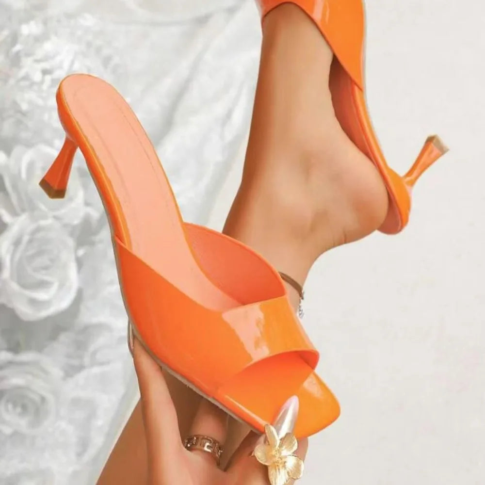 Women’s Elegant Peep Toe Stiletto Heel Sandals Slip-On Open Toe Mid Heel Summer Office Party Dress Shoes