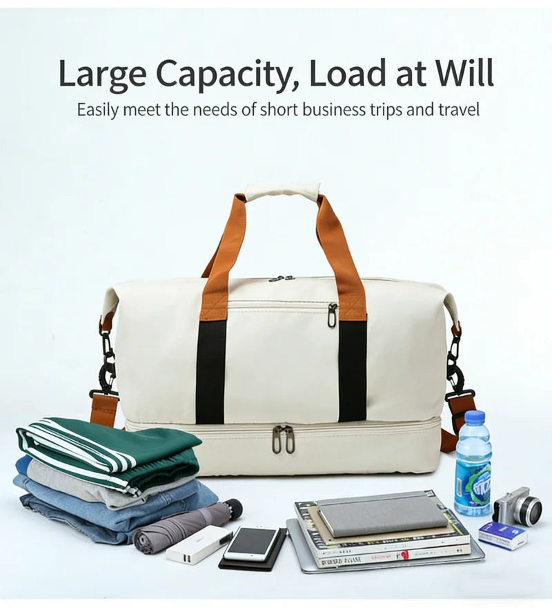 Travel Gym Duffle Bag with Shoe Compartment – Portable Fitness Shoulder & Crossbody Carry-On Bag for Workouts and Weekend Trips