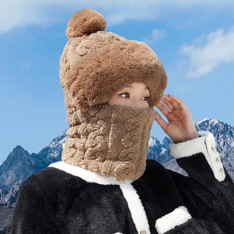 Warm Plush Knitted Hat for Women - Winter Ski Hat , Solid Color, Suitable for Autumn Winter Outdoor Use