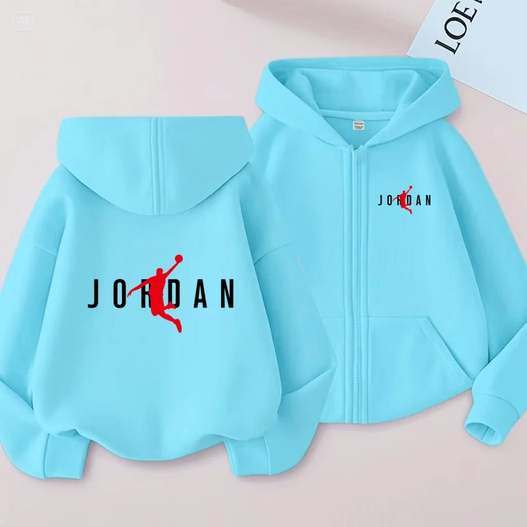 Kids Basketball Star Print Zipper Hoodie Sweatshirt for Boys and Girls 3-12 Years